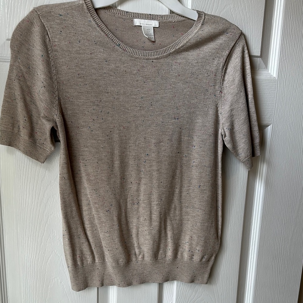 Beige Speckled Short Sleeve Sweater